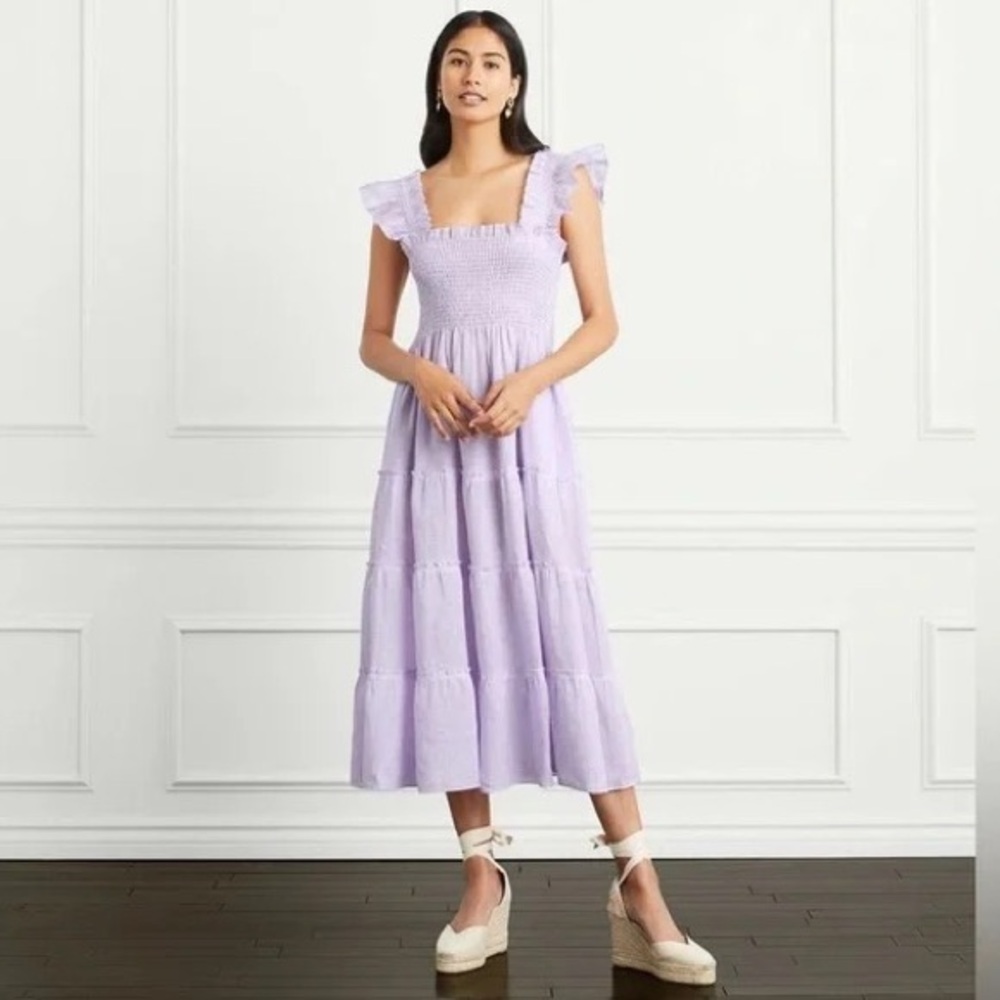 Hill House Home Nap Dress Lilac Linen Stripe